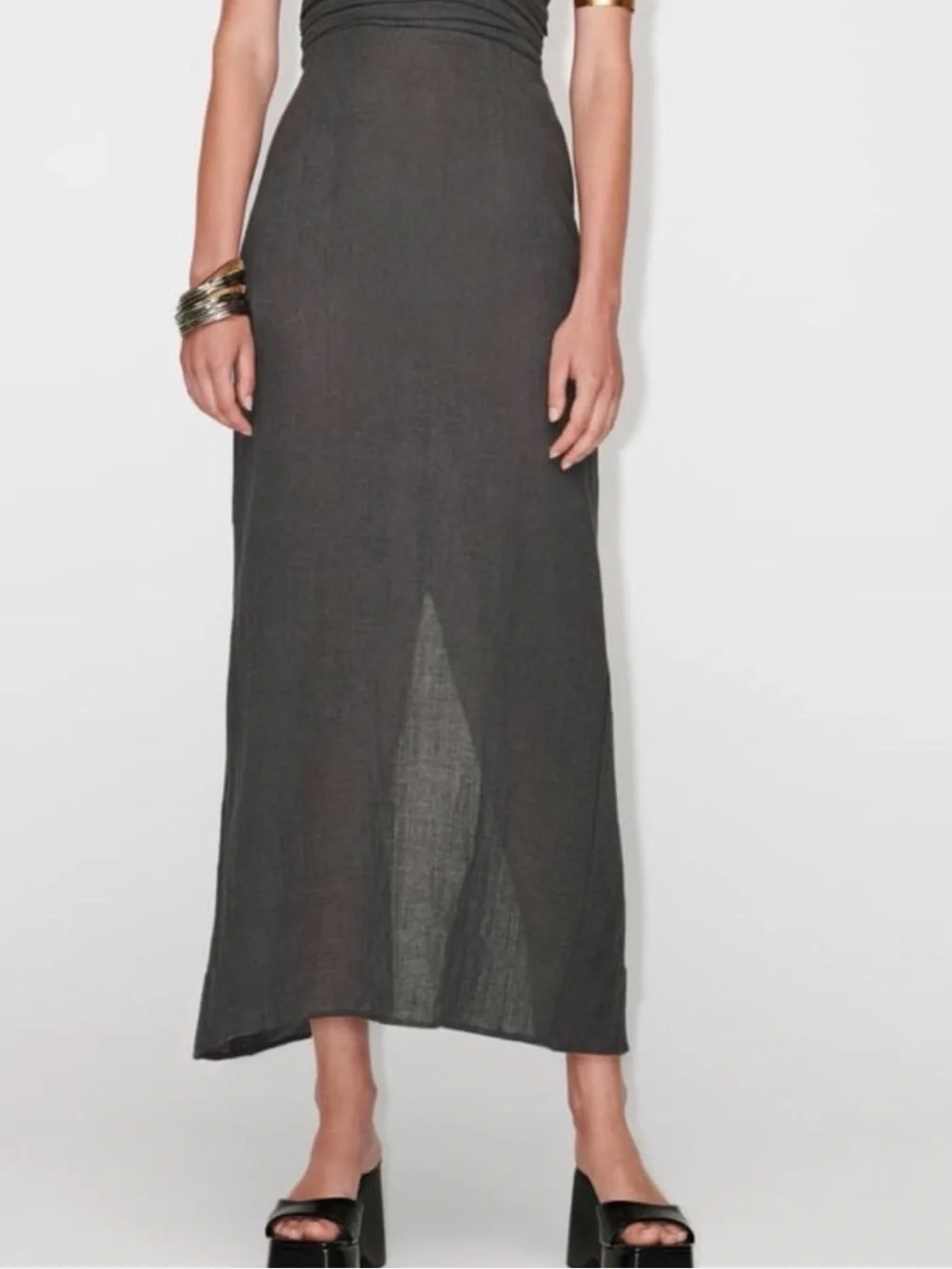 NWT DARK GRAY 100%LINEN HALTER DRESS - Picture 4 of 11
